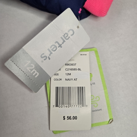 Carter’s 12 Months Girls Blue And Pink Heart Winter Jacket - Picture 8 of 9